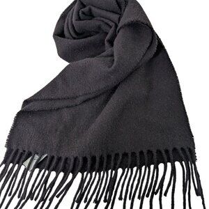 Brooks Brothers Baby Camel Hair Scarf Mens Black Rectangle Fringe Made in Italy